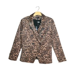 NWT Gibson Brown Leopard Print Double Breasted Blazer Jacket